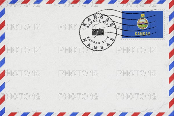 Kansas Kansas City Vintage Air Mail Envelope with Flag and Postmark