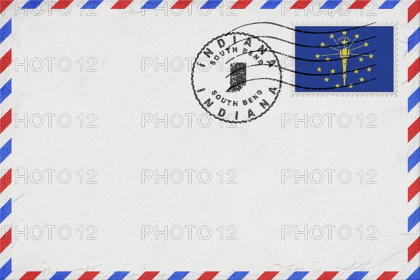 Indiana South Bend Vintage Air Mail Envelope with Flag and Postmark