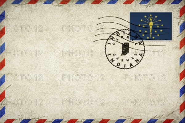 Indiana Carmel Vintage Air Mail Envelope with Flag and Postmark
