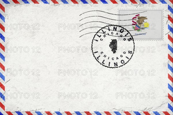 Illinois Chicago Vintage Air Mail Envelope with Flag and Postmark