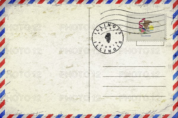 Illinois Peoria Vintage Air Mail Envelope with Flag and Postmark
