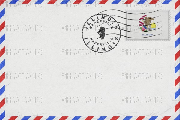 Illinois Naperville Vintage Air Mail Envelope with Flag and Postmark