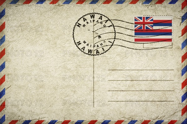 Hawaii Waipahu Vintage Air Mail Envelope with Flag and Postmark