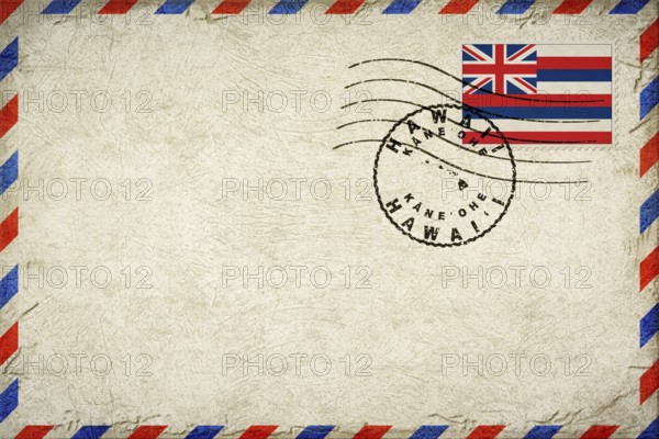Hawaii Kaneohe Vintage Air Mail Envelope with Flag and Postmark