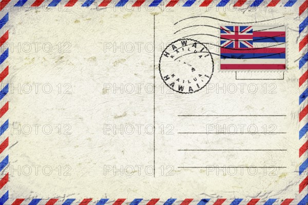 Hawaii Kailua Vintage Air Mail Envelope with Flag and Postmark