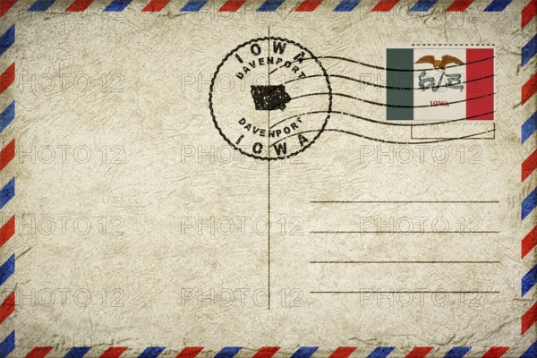 Iowa Davenport Vintage Air Mail Envelope with Flag and Postmark