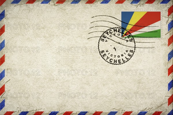 Seychelles Victoria Vintage Air Mail Envelope with Flag and Postmark
