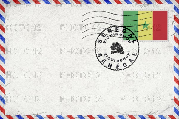 Senegal Ziguinchor Vintage Air Mail Envelope with Flag and Postmark