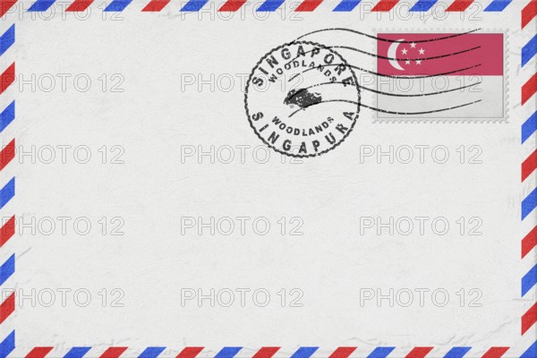 Singapore Woodlands Vintage Air Mail Envelope with Flag and Postmark