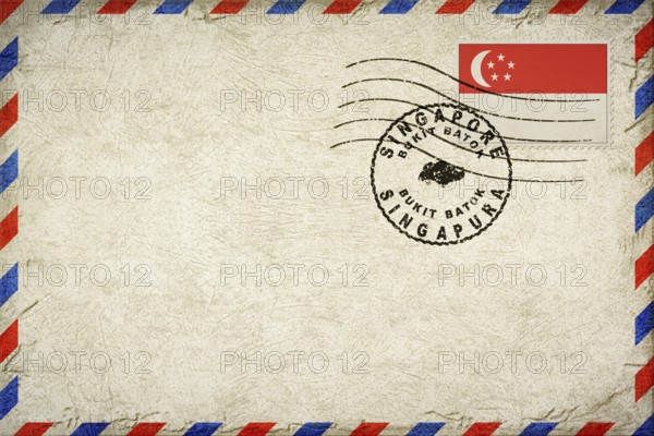 Singapore Bukit Batok Vintage Air Mail Envelope with Flag and Postmark