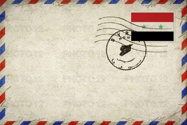 Syria Homs Vintage Air Mail Envelope with Flag and Postmark