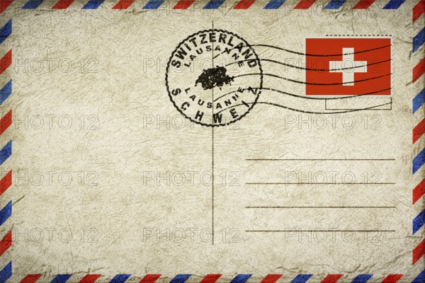 Switzerland Lausanne Vintage Air Mail Envelope with Flag and Postmark