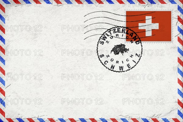 Switzerland flag Vintage Air Mail Envelope with Flag and Postmark