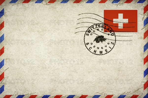 Switzerland Geneva Vintage Air Mail Envelope with Flag and Postmark