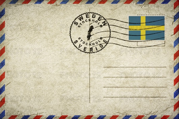 Sweden Stockholm Vintage Air Mail Envelope with Flag and Postmark