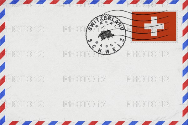 Switzerland Basel Vintage Air Mail Envelope with Flag and Postmark