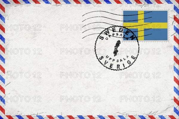 Sweden Uppsala Vintage Air Mail Envelope with Flag and Postmark