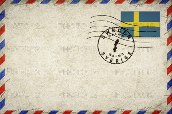 Sweden Malmo Vintage Air Mail Envelope with Flag and Postmark