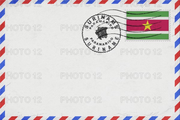 Suriname Paramaribo Vintage Air Mail Envelope with Flag and Postmark