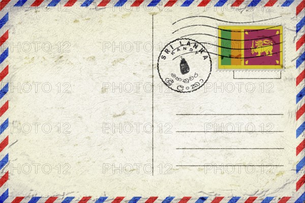 Sri Lanka Kandy Vintage Air Mail Envelope with Flag and Postmark