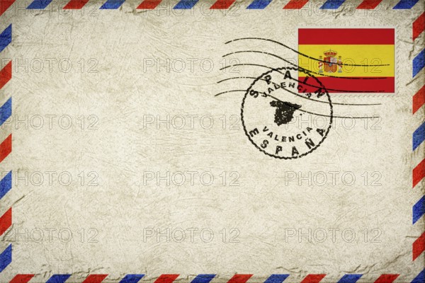 Spain Valencia Vintage Air Mail Envelope with Flag and Postmark