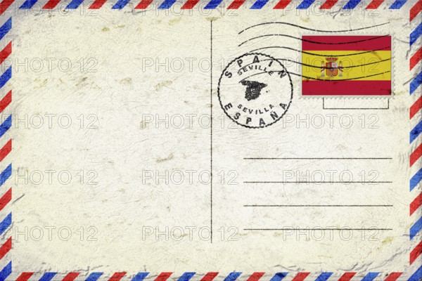 Spain Seville Vintage Air Mail Envelope with Flag and Postmark