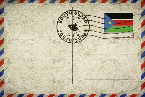 South Sudan Wau Vintage Air Mail Envelope with Flag and Postmark