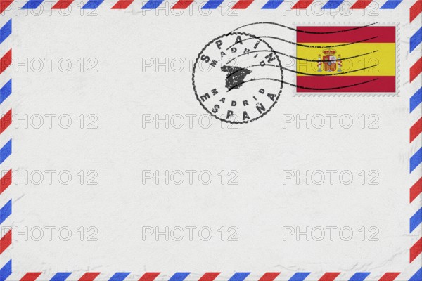 Spain Madrid Vintage Air Mail Envelope with Flag and Postmark