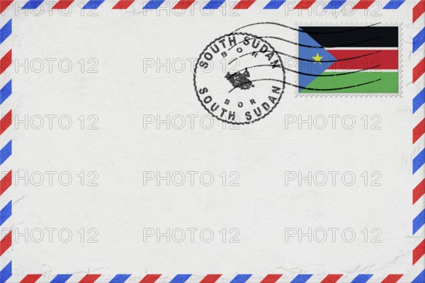 South Sudan Bor Vintage Air Mail Envelope with Flag and Postmark