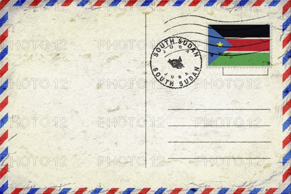 South Sudan Juba Vintage Air Mail Envelope with Flag and Postmark