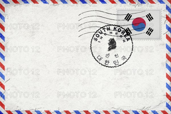South Korea Incheon Vintage Air Mail Envelope with Flag and Postmark