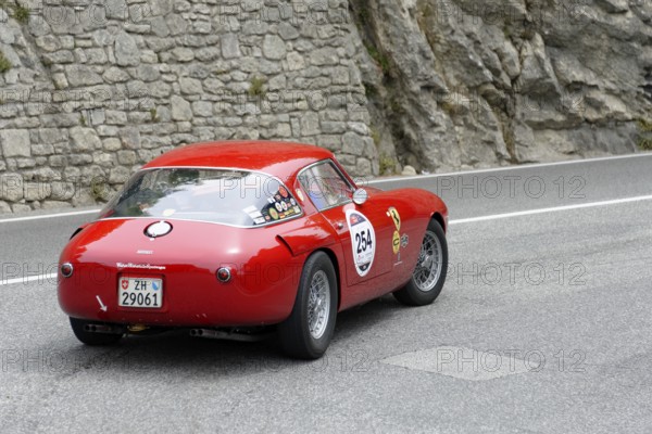 No. 254, Ferrari 250 MM berinetta Pinin Farina, year of construction 1953, red vintage car driving along a stony road, Mille Miglia 2014 or 1000 Miglia, vintage car race, San Marino, Italy