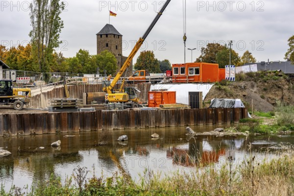 Reconstruction in the Ahr Valley, after the flood of July 2021, restoration of the river landscape, after the removal of debris, flotsam, the river Ahr and the bank are fortified, near Ahrweiler, Rhineland-Palatinate