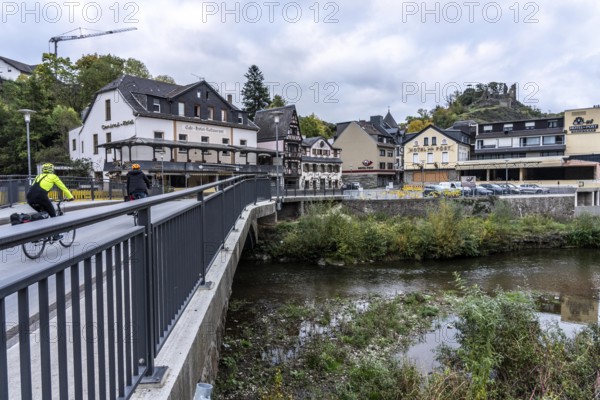 Reconstruction in the Ahr Valley, after the flood of July 2021, buildings that have not yet been renovated or demolished can be found in many places, but most buildings have now been repaired or rebuilt, Hotel Zur Post, Central Hotel, Hotel Zum Schwarzen Kreuz, near Altenahr, Rhineland-Palatinate
