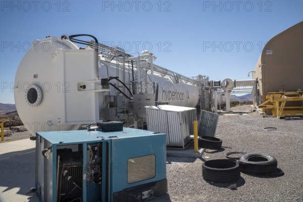 Las Vegas, Nevada - The Hyperloop One test site in the desert north of Las Vegas. The company had hoped to move passengers and freight at high speed through a partial vacuum tube, but abandoned the project in 2023. Equipment is left lying around at the site