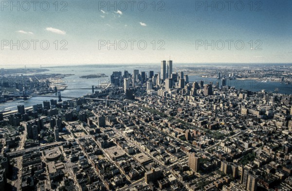 USA NEW YORK View from a helicopter of the Manhattan financial district with the Twin Towers