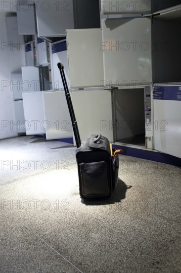 Berlin 2010-11-24 Suitcase of a railway employee in front of lockers in the lowlands at Potsdamer Platz DEU Berlin 2010-11-24 Suitcase of a maintenance worker at sublevel of Potsdamer Platz