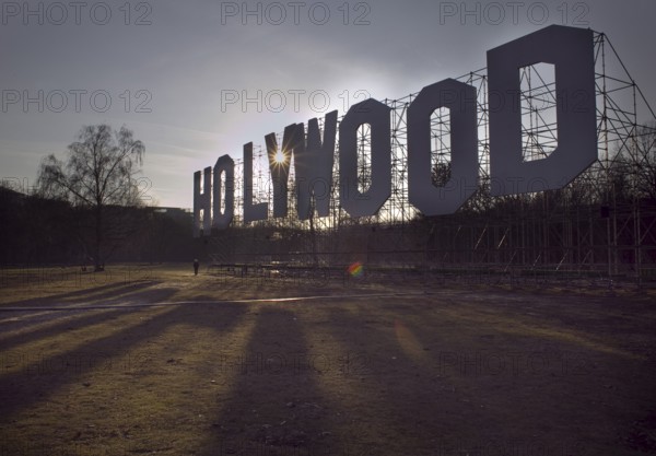DEU Germany Berlin The construction work for the 14 meter high and 53 meter wide 'Holywood' lettering has been completed three days in front of the start of the Berlinale. With the installation near the Brandenburg Gate, the Berlinale wants to draw attention to climate protection. The project is sponsored by an energy provider