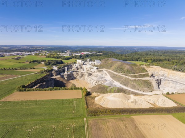 Scenic view of a quarry surrounded by natural fields and forests, Nagold, Black Forest, Germany