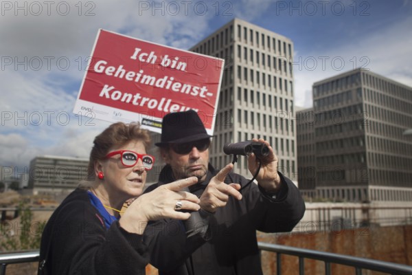 DEU Germany Germany Berlin Campact protest against data collection, espionage and surveillance in front of the new headquarters of the Federal Intelligence Service