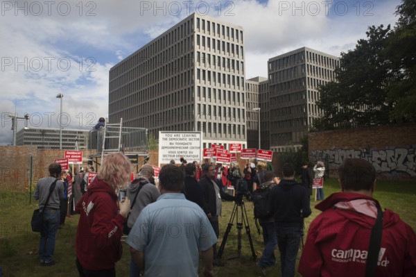 DEU Germany Germany Berlin Campact protest against data collection, espionage and surveillance in front of the new headquarters of the Federal Intelligence Service