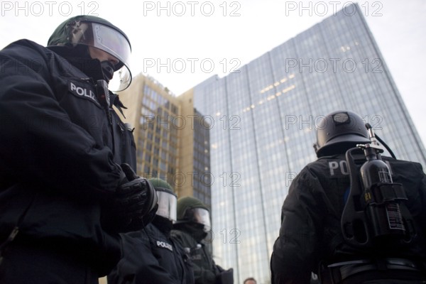 GERMANY Police close Rudi-Dutschke-Straße in front of the Springer Hochaus during the May 1st rally. Germany Berlin Police Blocks a Street in Front of the Springer Headquarters During the May Day Protest