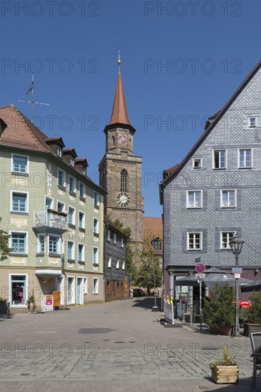 Historic buildings on the market square, St. Michael Church, Old Town, Fürth, Middle Franconia, Franconia, Bavaria, Germany