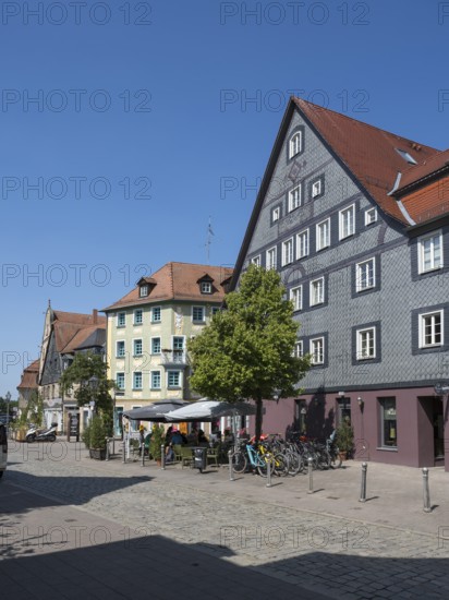 Historic buildings on the market square, slate façade, old town, Fürth, Middle Franconia, Franconia, Bavaria, Germany
