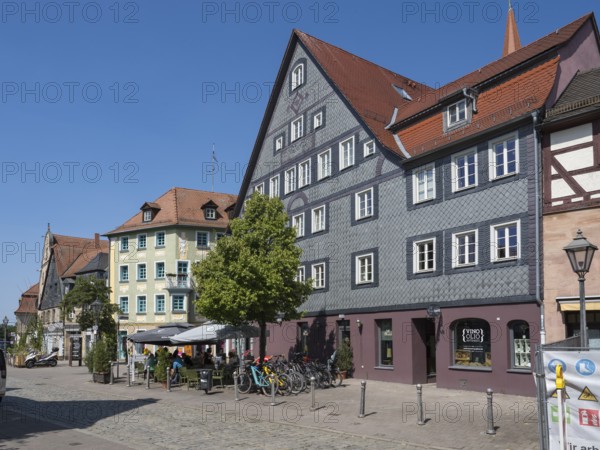 Historic buildings on the market square, slate façade, old town, Fürth, Middle Franconia, Franconia, Bavaria, Germany