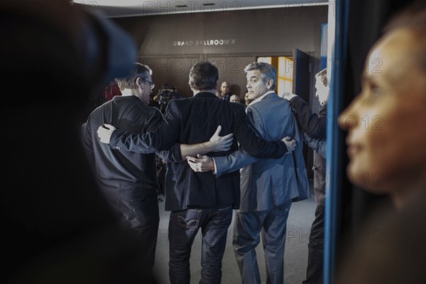 DEU Germany Germany Berlin 64th Berlinale, the international film festival in the German capital. The team from the films 'Monuments Men' during the photocall. George Clooney dares to look the other way