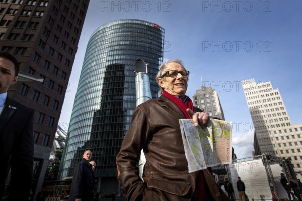 DEU Germany Germany Berlin 64th Berlinale, the international film festival in the German capital. Director Ken Loach strolls across Potsdamer Platz
