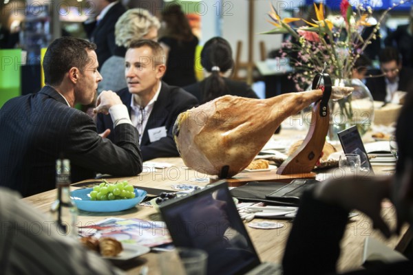 DEU Germany Germany Berlin International Tourism Exchange ITB. Spanish ham on the table of a hotel chain