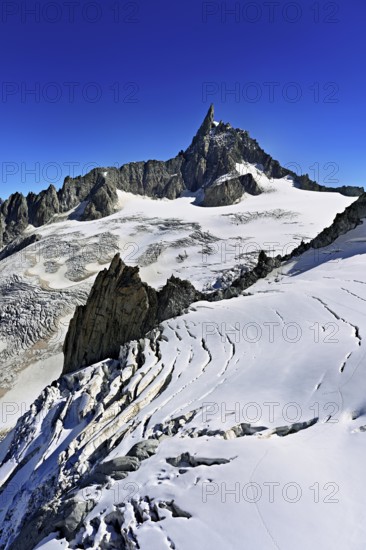 View of the Glacier du Géant from the Télécabine Panorama Railway, behind the Dente del Gigante, Chamonix-Mont-Blanc, Haute-Savoie, France