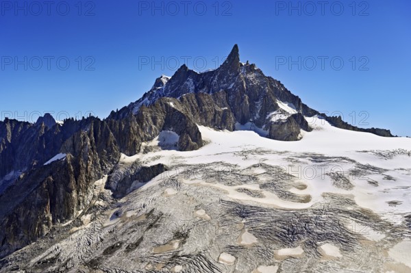 View of the Glacier du Géant from the Télécabine Panorama Railway, behind the Dente del Gigante, Chamonix-Mont-Blanc, Haute-Savoie, France
